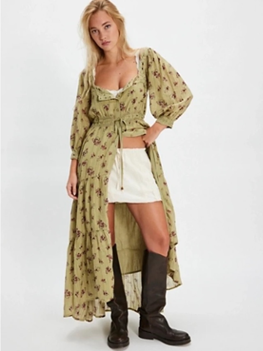 100% Cotton FP Morning Meadows Maxi Dress in Sage with Rose Print - Picture 3 of 13